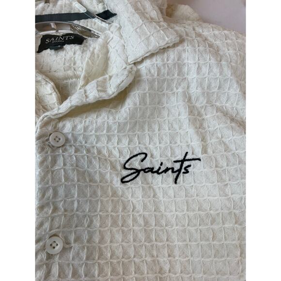 Saints Studio Men's Cream Short Set- Waffle/Rose detail, Medium - Picture 3 of 9